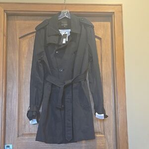 NWT Banana Republic Black Womens Trench Coat Large Long